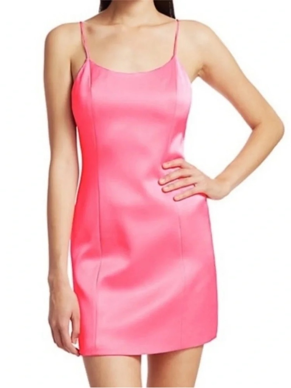 Alice + Olivia Nelle Hot Pink Triacetate Satin Cami Mini Dress Size 4
